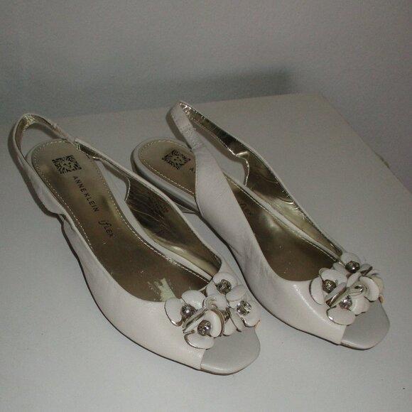 Anne Klein iflex "Ludwik" Womens Almond Leather Slingback Peep Flat NWD - 7.5M - Picture 2 of 10